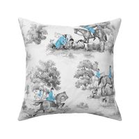 Equestrian Horse Fox Hunt Black and white with  Blue Coats 