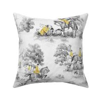Equestrian Horse Fox Hunt Black and White Toile with Yellow Coats