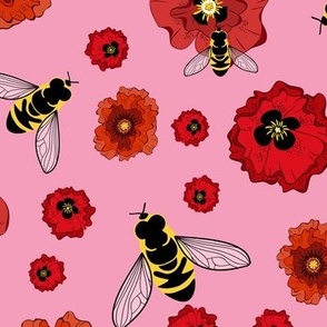 Poppies and bees