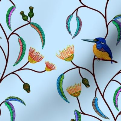 Chateau Chinoiserie, Glass Window (Azure Kingfisher) - sky blue, medium to large 