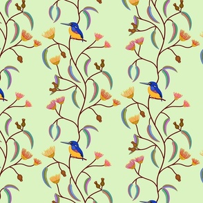 Chateau Chinoiserie (Azure Kingfisher) - mint green, medium to large 