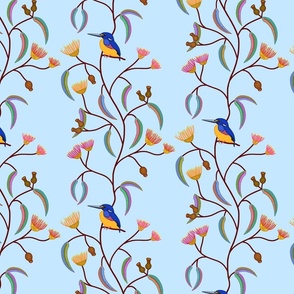 Chateau Chinoiserie (Azure Kingfisher) - sky blue, medium to large 