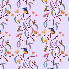 Chateau Chinoiserie (Azure Kingfisher) - soft lilac, medium to large 