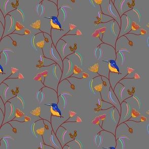 Chateau Chinoiserie (Azure Kingfisher) - mid grey, medium to large 