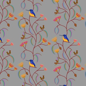 Chateau Chinoiserie (Azure Kingfisher) - dove grey, medium to large