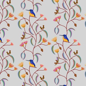 Chateau Chinoiserie (Azure Kingfisher) - silver grey, medium to large 