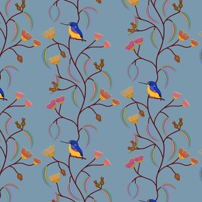 Chateau Chinoiserie (Azure Kingfisher) - steel blue, medium to large 