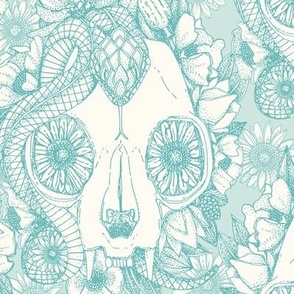 cat skull damask pastel aqua