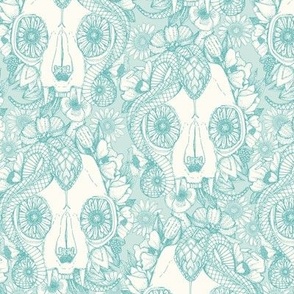 cat skull damask pastel aqua small