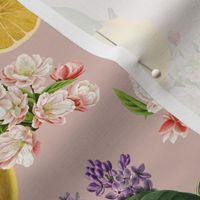 LEMON FLORAL CHINTZ - LEMON LILAC COLLECTION (FADED CORAL)