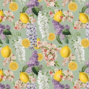 LEMON FLORAL CHINTZ - LEMON LILAC COLLECTION (MATCHA)