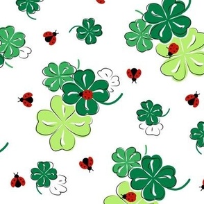 Clover and Ladybugs on white