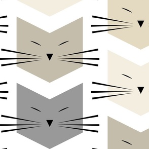 cats - pixie cat neutral colors on white - cats fabric