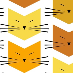 cats - pixie cat shades of yellow on white - cats fabric