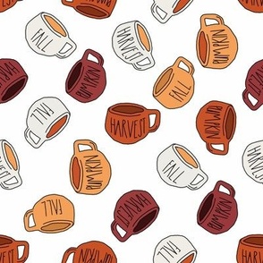 LARGE farmhouse coffee mugs fabric - fall fabric, autumn fabric - cute fall vibes, pumpkin spice mugs