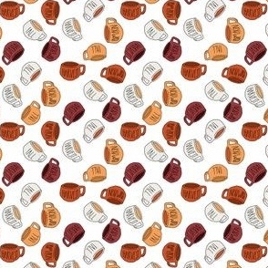 TINY farmhouse coffee mugs fabric - fall fabric, autumn fabric - cute fall vibes, pumpkin spice mugs