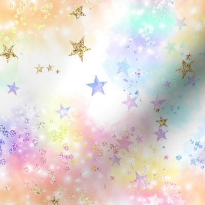 Pastel Rainbow Cloud Stars, white background 