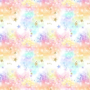 Pastel Rainbow Cloud Stars, white background 