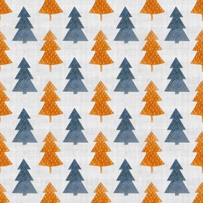 Medium Scale Coordinate for Woodland Wonderland Animals Navy and Orange Trees on Grey