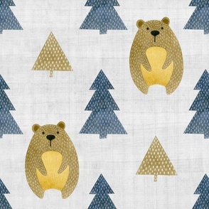 Large Scale Brown Bears and Navy Trees Coordinate for Woodland Wonderland Animals