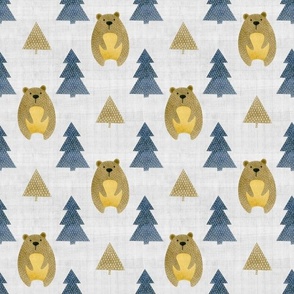 Medium Scale Brown Bears and Navy Trees Coordinate for Woodland Wonderland Animals