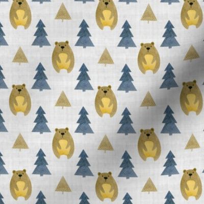Small Scale Brown Bears and Navy Trees Coordinate for Woodland Wonderland Animals