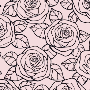 Large Rose Cutout Pattern - Rosewater and Midnight Black