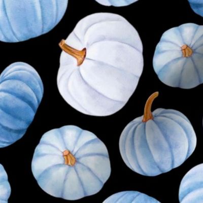 Large Scale Blue Pumpkins Fall Halloween Gourds on Black