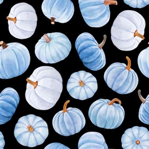 Large Scale Blue Pumpkins Fall Halloween Gourds on Black