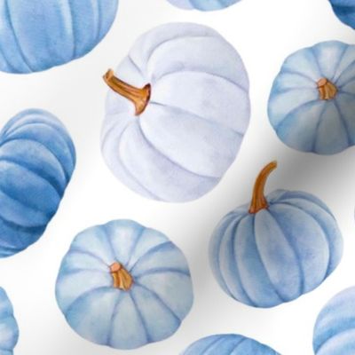 Large Scale Blue Pumpkins Fall Halloween Gourds on White