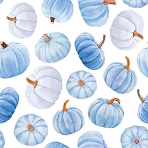 Large Scale Blue Pumpkins Fall Halloween Gourds on White