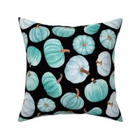 Large Scale Turquoise Teal Pumpkins Fall Halloween Gourds on Black