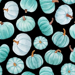 Large Scale Turquoise Teal Pumpkins Fall Halloween Gourds on Black