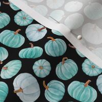 Small Scale Turquoise Teal Pumpkins Fall Halloween Gourds on Black