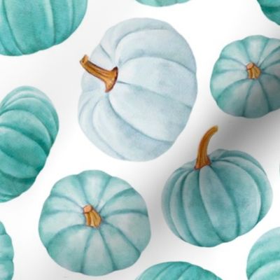 Large Scale Turquoise Teal Pumpkins Fall Halloween Gourds on White