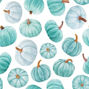 Large Scale Turquoise Teal Pumpkins Fall Halloween Gourds on White