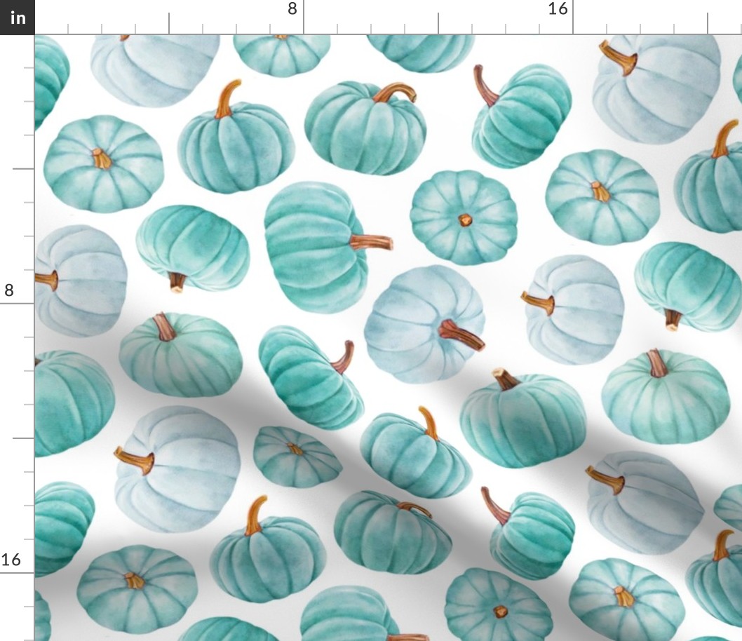 Large Scale Turquoise Teal Pumpkins Fall Halloween Gourds on White