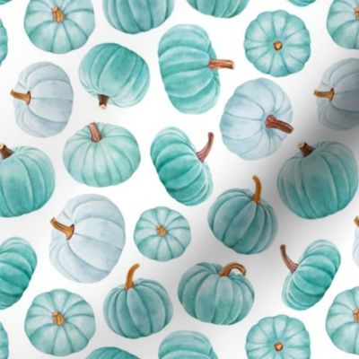Medium Scale Turquoise Teal Pumpkins Fall Halloween Gourds on White