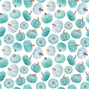 Medium Scale Turquoise Teal Pumpkins Fall Halloween Gourds on White