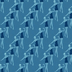 PAPER DOLLS ON BLUE FABRIC TEXTURE
