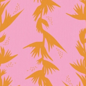 Heliconia Flower Silhouette - Pink and Mustard