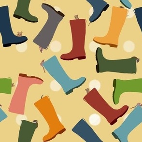 wellies and mice playful kids fabric in rainbow colors
