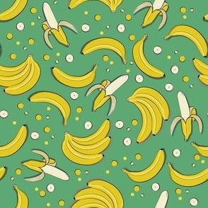 Banana Fruits // Normal Scale // Tropical Fruits //Yellow Banana Green Background // Banana Ideas