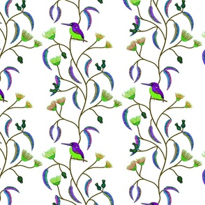 Chateau Chinoiserie, glass window (Azure Kingfisher) - lime + violet on white, medium to large 