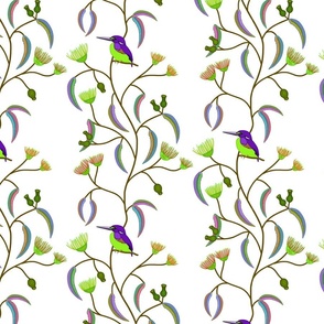Chateau Chinoiserie (Azure Kingfisher) - lime + violet on white, medium to large 