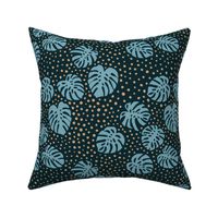Monstera leaves tropical summer garden and dots - The boys collection blue navy beige