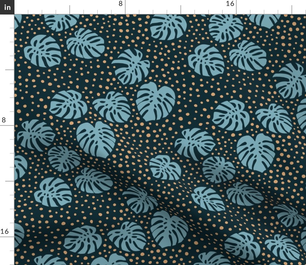Monstera leaves tropical summer garden and dots - The boys collection blue navy beige