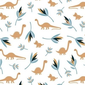 Sweet dinosaurs and leaves history lovers dino garden island vibes for kids - The boys collection caramel blue on white