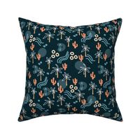 Cactus and palm trees california botanical theme - The boys collection coral orange blue on navy