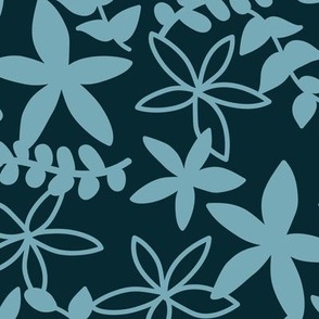 Lush tropical leaves and branches summer garden  - The boys collection moody blue on navy